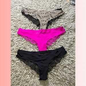 NWOT Women's Lace Trim Panty Set - Black, Pink, Tan